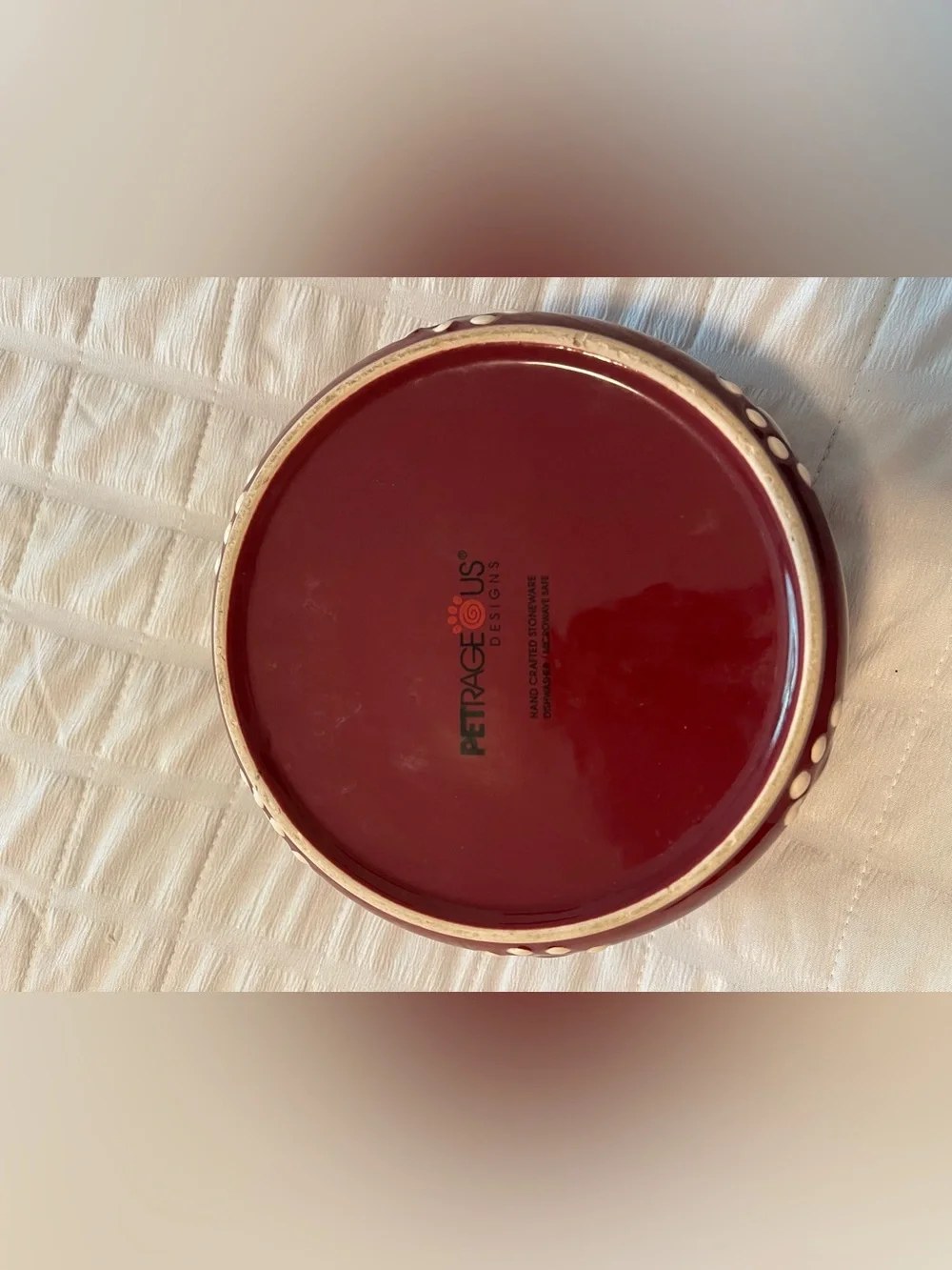 Maroon Ceramic Dog Bowl with Paw Print Design